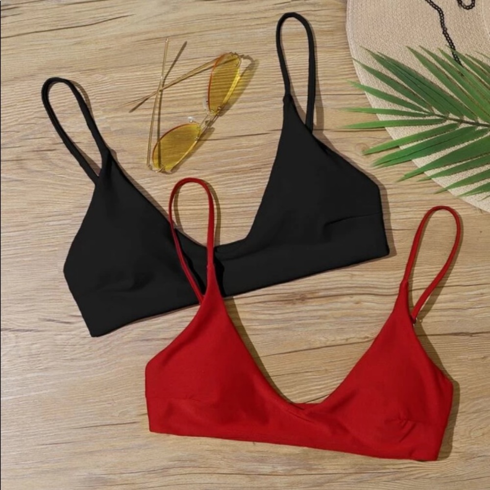 Red & Black Bikini Top Set